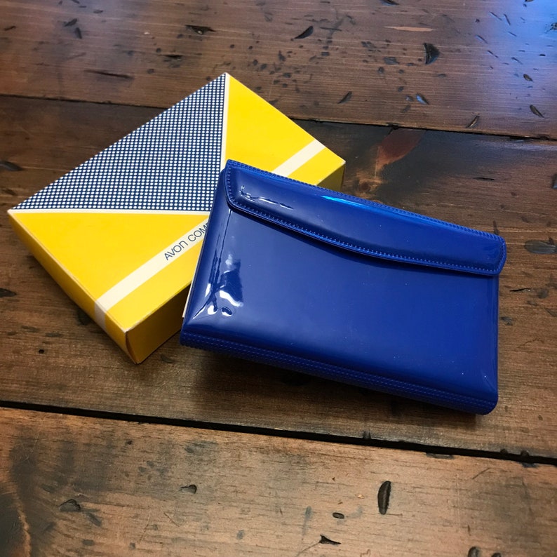 Vintage Avon Complete Organizer, Personal Planner, 80s Date Book, ELECTRIC BLUE, Patent Leather