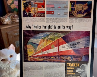 Timken Roller Bearings Ad, Train Manufacturing Ad Saturday Evening Post, 1940s Advertisement (AR-A690)