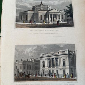 Antique Print, London Architecture, Hand Colored 1829 Steel Plate Engraving by Thomas Hosmer Shepherd (AR-A294)