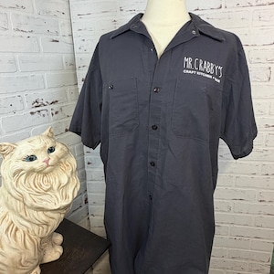 ヴィンテージ レッドキャップ ワークシャツ ミスター・クラビーズ クラフトキッチンバー ストリロゴ グレー ボタンアップ ユニフォームシャツ (CL-A425)