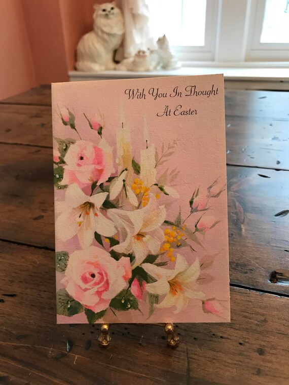 Vintage Card Easter Card Easter Basket Lillies Easter Etsy