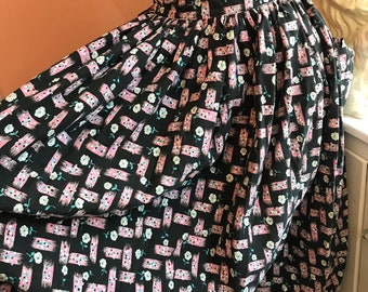 Vintage 50s Skirt, 50s Circle Skirt, OOAK, Pinup Skirt, Pink Floral Thatch, Basketweave, Novelty Cotton Skirt, Handmade, S (C346) GIFT