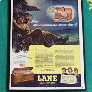 LANE Cedar Chest Ad for Saturday Evening Post, 1943, WWII Era Advertisement (AR-A707)