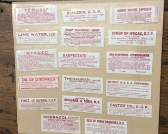 DIY Craft Projects, Authentic Medicine Bottle Labels, set of 17 - Halloween Projects, New Old Stock - Pharmacy, apothecary (EP-A027)