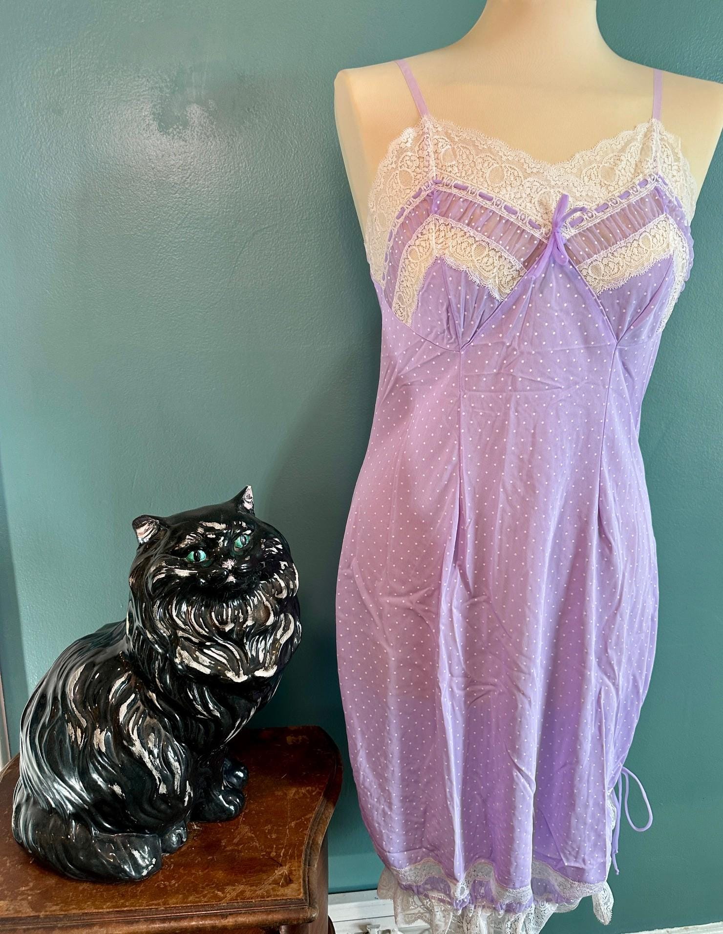 Vintage Nightgown, Purple 60s-70s Nightgown by Blutenwasche, Retro Nighty, Peignoir (CL-A175)