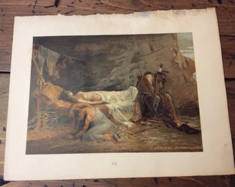 Stary druk – litografia, Longfellow, Hiawatha, Śmierć Minnehaha, 1892, strona książki (AR-A427)