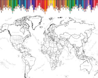 coloring world map etsy