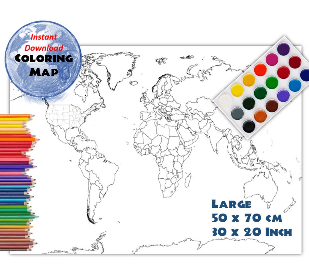 Etsy Sales Map World Map 50x70 Cm AND 30x20 Inches Coloring Map