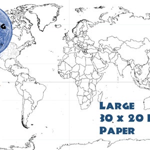 World Map 30x20 inches | Coloring Map | Black & White Map | Countries Outline | Map Without Labels | Instant Download