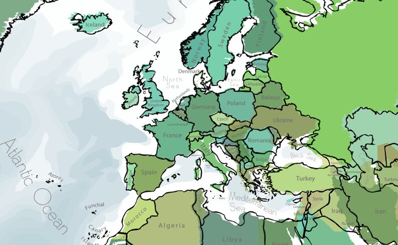 Coloring Page World Map Labeled Extra Large 48x32 Inch and | Etsy