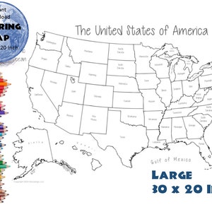 Ausmalbild Ausmalbilder US Bundesstaaten | USA Gliederung | Zustandsetiketten | Leere Karte | Landkarte der USA 30x20 Zoll, Sofortdownload