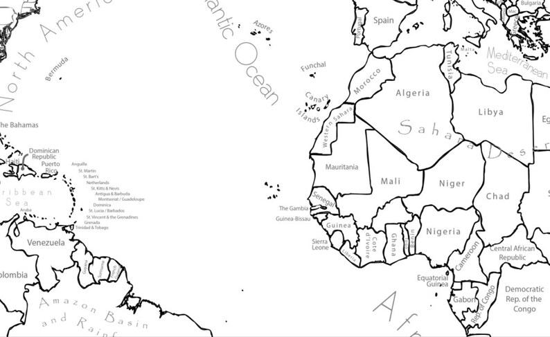 world map coloring page printable world map scrapbook size etsy
