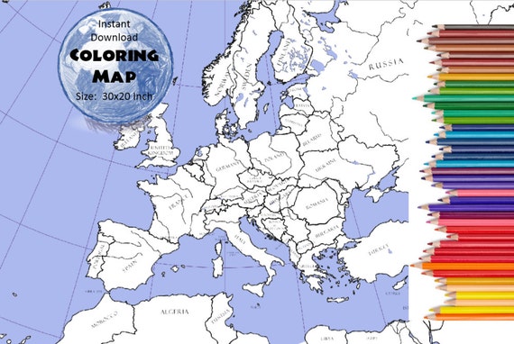 Europe Map 30x Inches Coloring Map Black White Map Etsy Europe Map 30x Inches Coloring Map Black White Map Etsy