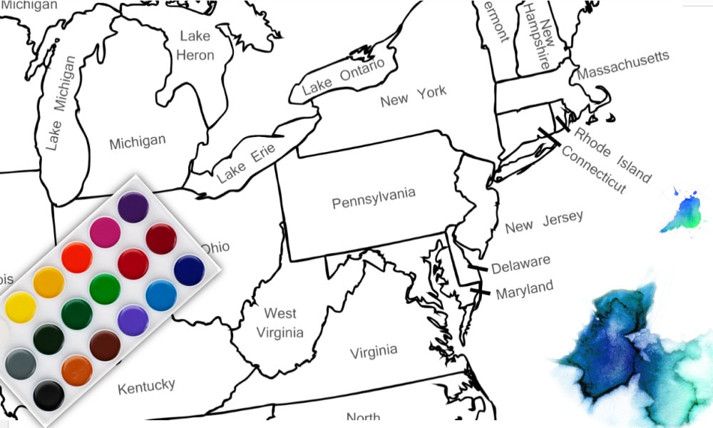 USA States Coloring Map Poster Page
