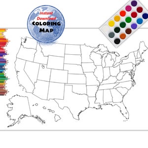 Carte Etsy à colorier | Aperçu des États-Unis | Uni - Sans étiquette | Carte vierge | 30 x 20 pouces et 50 x 70 cm | Carte à téléchargement immédiat