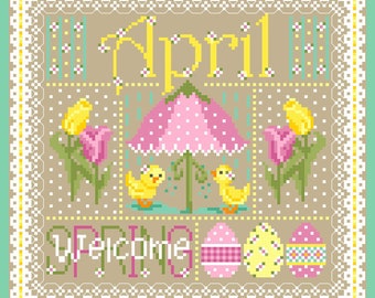 April Monthly Sampler Cross Stitch Chart PDF
