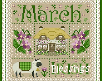 March Monthly Sampler Cross Stitch Chart PDF
