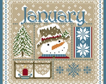 January Monthly Sampler Cross Stitch Chart  PDF