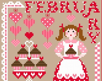 Miss February 2019-20  Calendar Girls Series Cross Stitch PDF chart