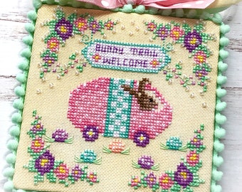 Bunny Trail Welcome Easter Cross Stitch PDF chart
