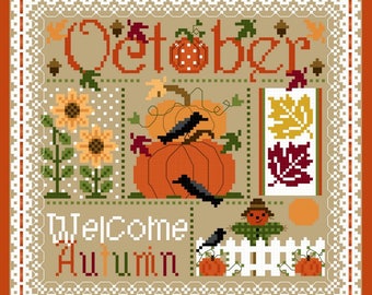 October Monthly Sampler Cross Stitch Chart PDF