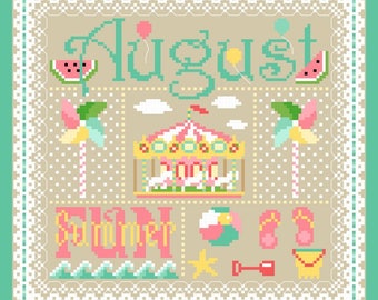 August Monthly Sampler Cross Stitch Chart PDF