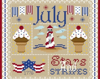 July Monthly Sampler Cross Stich Chart PDF