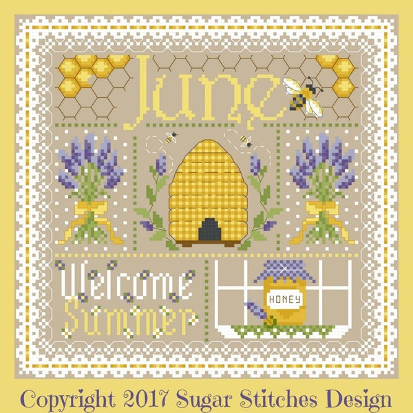 June Monthly Sampler Cross Stitch Chart PDF