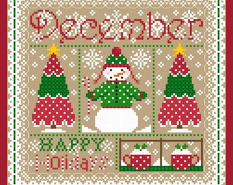 December Monthly Sampler Cross Stitch Chart  PDF