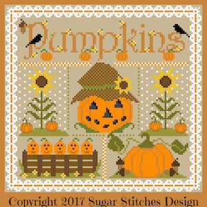 Pumpkin Sampler Autumn Halloween Cross Stitch Chart PDF