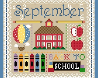 September Monthly Sampler Cross Stitch Chart PDF