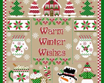 Warm Winter Wishes Christmas Sampler Cross Stitch PDF Chart