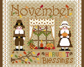 November maandelijkse Sampler Cross Stitch Chart PDF