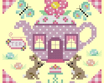 Bunny Trail Tea Room Easter Cross Stitch PDF chart