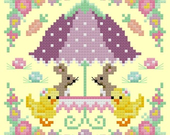 Bunny Trail Gathering Easter Cross Stitch PDF chart