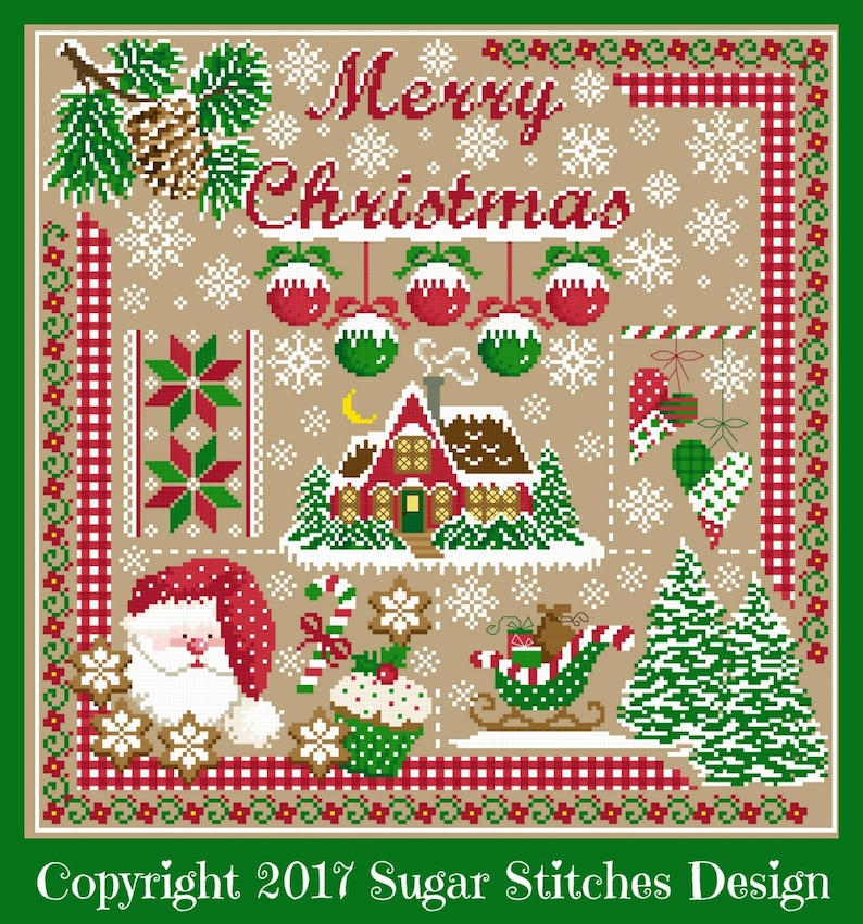 Merry Christmas Sampler Cross Stitch PDF Chart Etsy