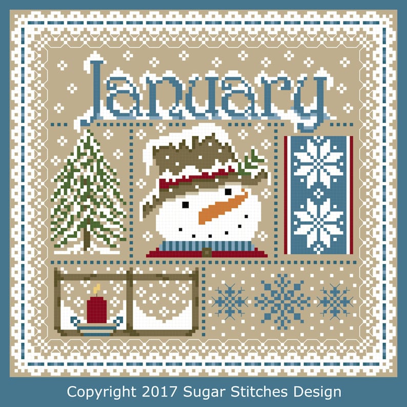 January Monthly Sampler Cross Stitch Chart PDF Etsy