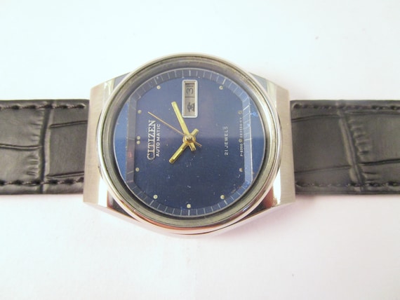 Stock Clearance Original Vintage CITIZEN 21 Jewels Original Royal Blue Dial Automatic Day date Steel Case Japan Made Watch Etsy UK