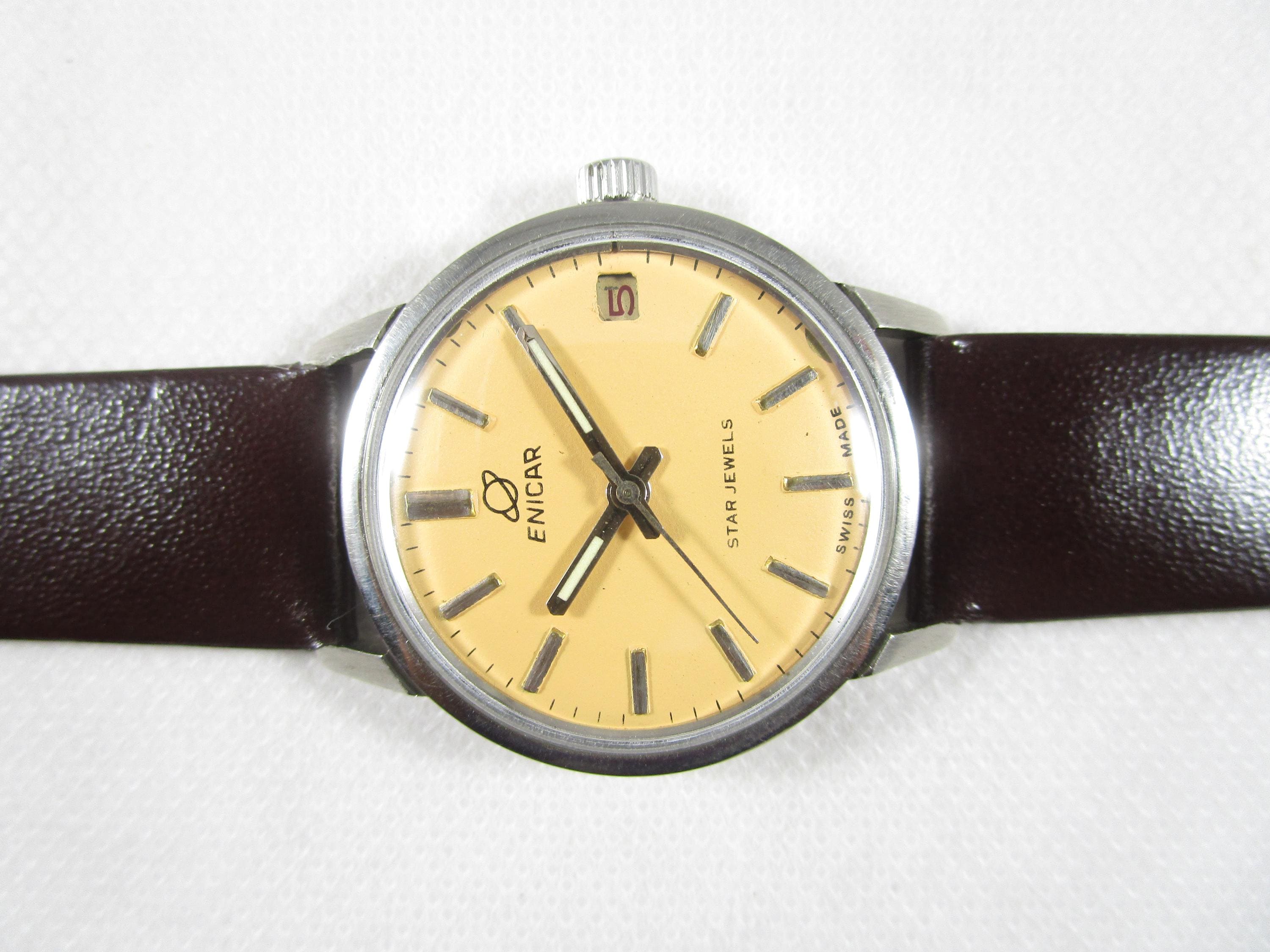 Original Vintage ENICAR STAR Jewels DATE Swiss Made Winding Watch