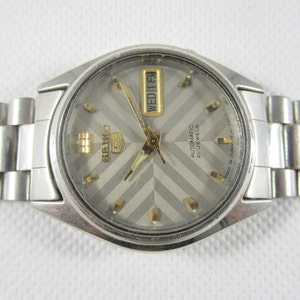 Original VINTAGE SEIKO 5 21 JEWELS Day-Date  Automatic Japan Made Wrist Bracelet Watch #Z190