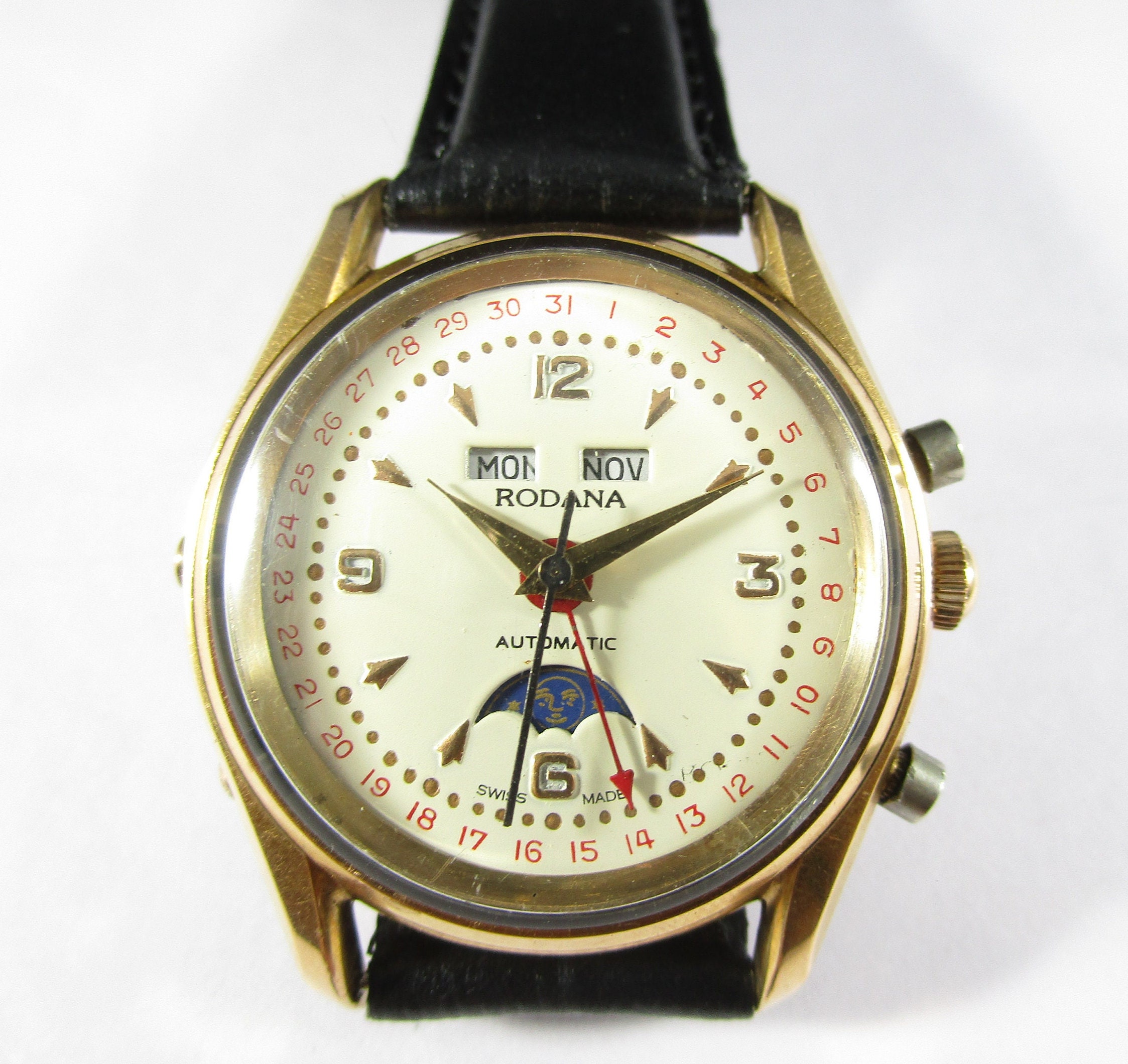 RODANA Triple Calendar Moon Phase Ref. F.693 Swiss Collectible Wrist Watch H205 Etsy Australia