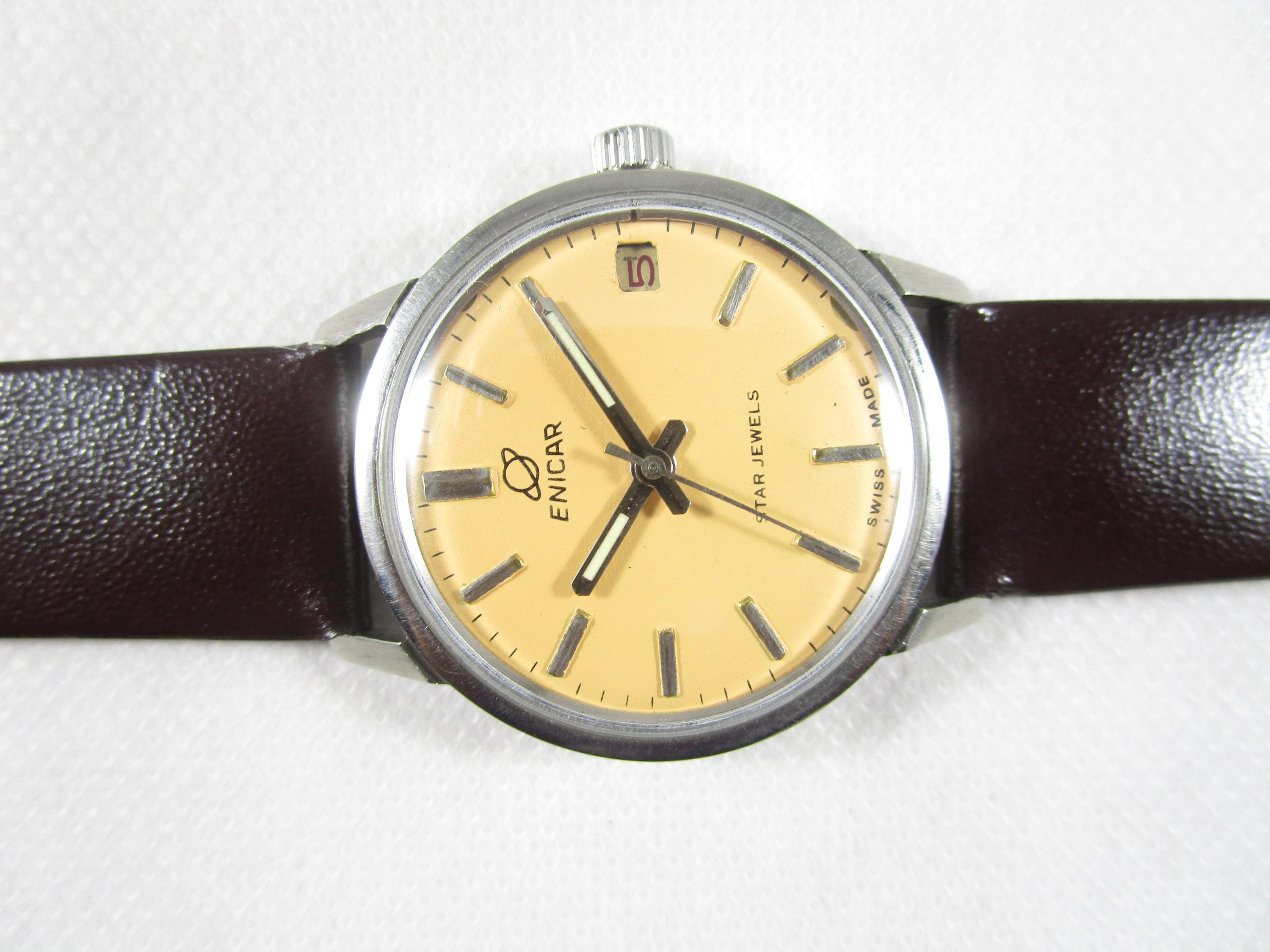 Original Vintage ENICAR STAR Jewels DATE Swiss Made Winding Watch