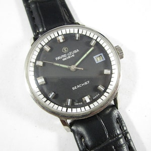 Original 100% Vintage FAVRE LEUBA GENEVE Seachief Date Winding Swiss Wrist Watch #T561