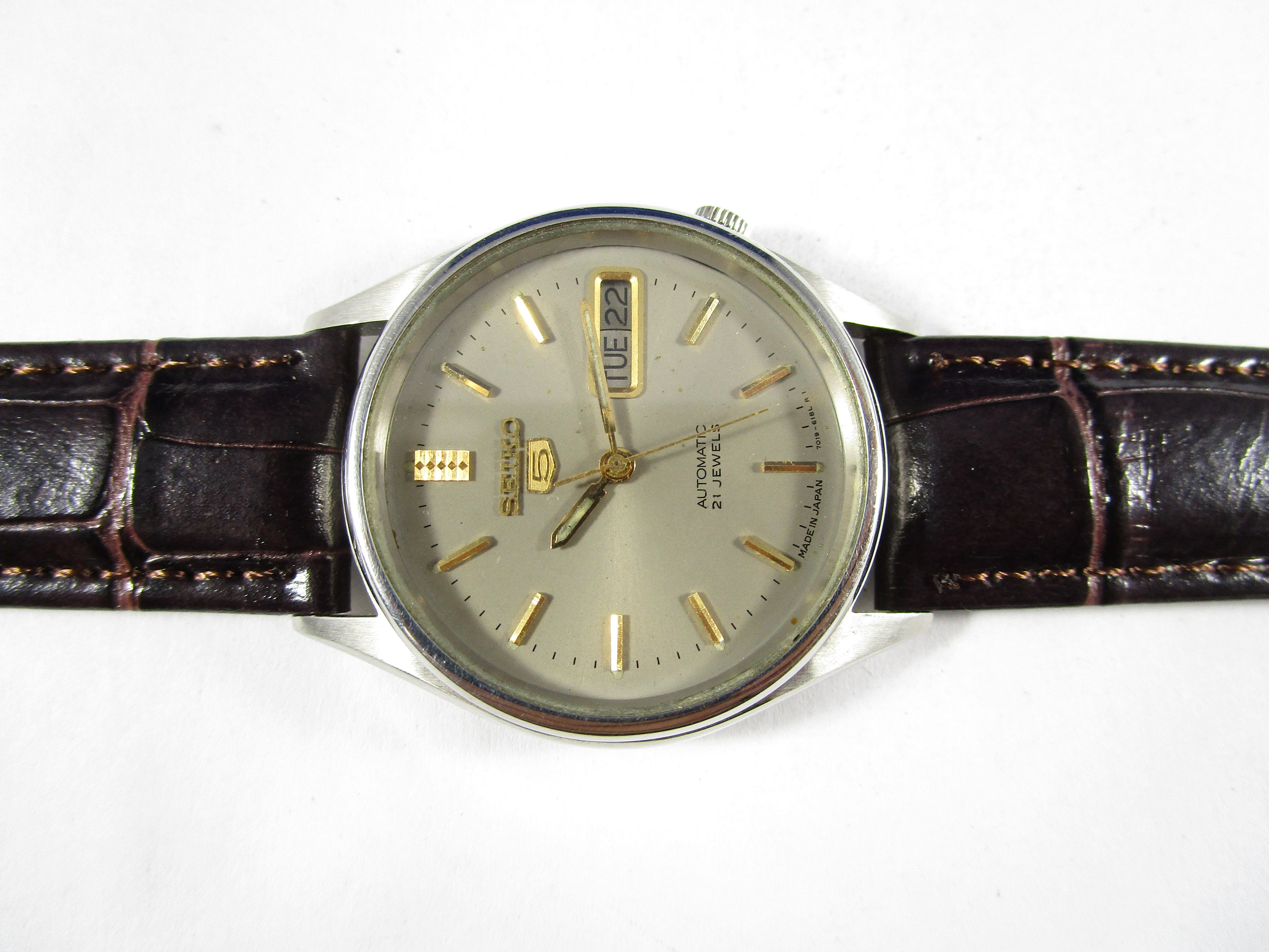 Original VINTAGE SEIKO 7019 Day-date 21 Jewels Original Dial