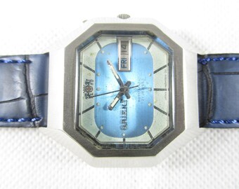 【美品】ビンテージ　Orient 自動巻き時計 21ジュエル 日付表示 Vintage Orient Crystal blue watch Japan Automatic watch Day