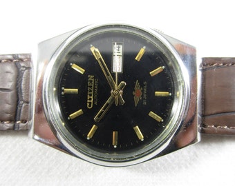 Original Vintage CITIZEN 21 Jewels Automatic Day-Date Steel Case Japan Made Watch #D92