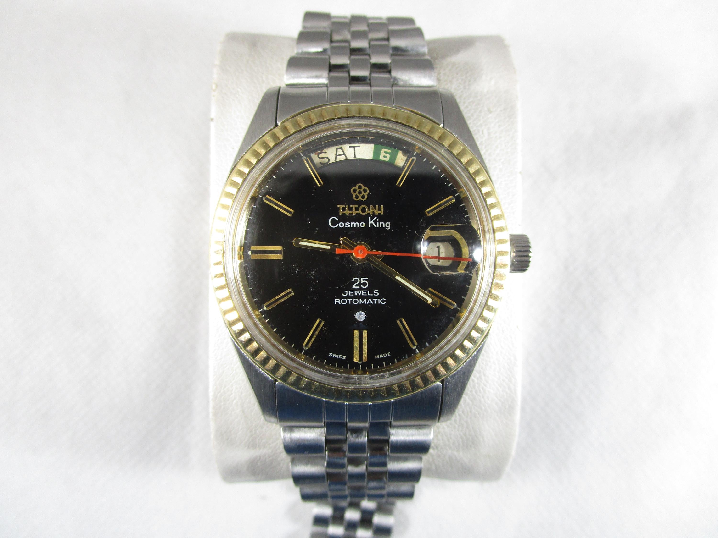 Vintage Titoni Cosmo King 14K Gold Rim Day-date 25 Jewels