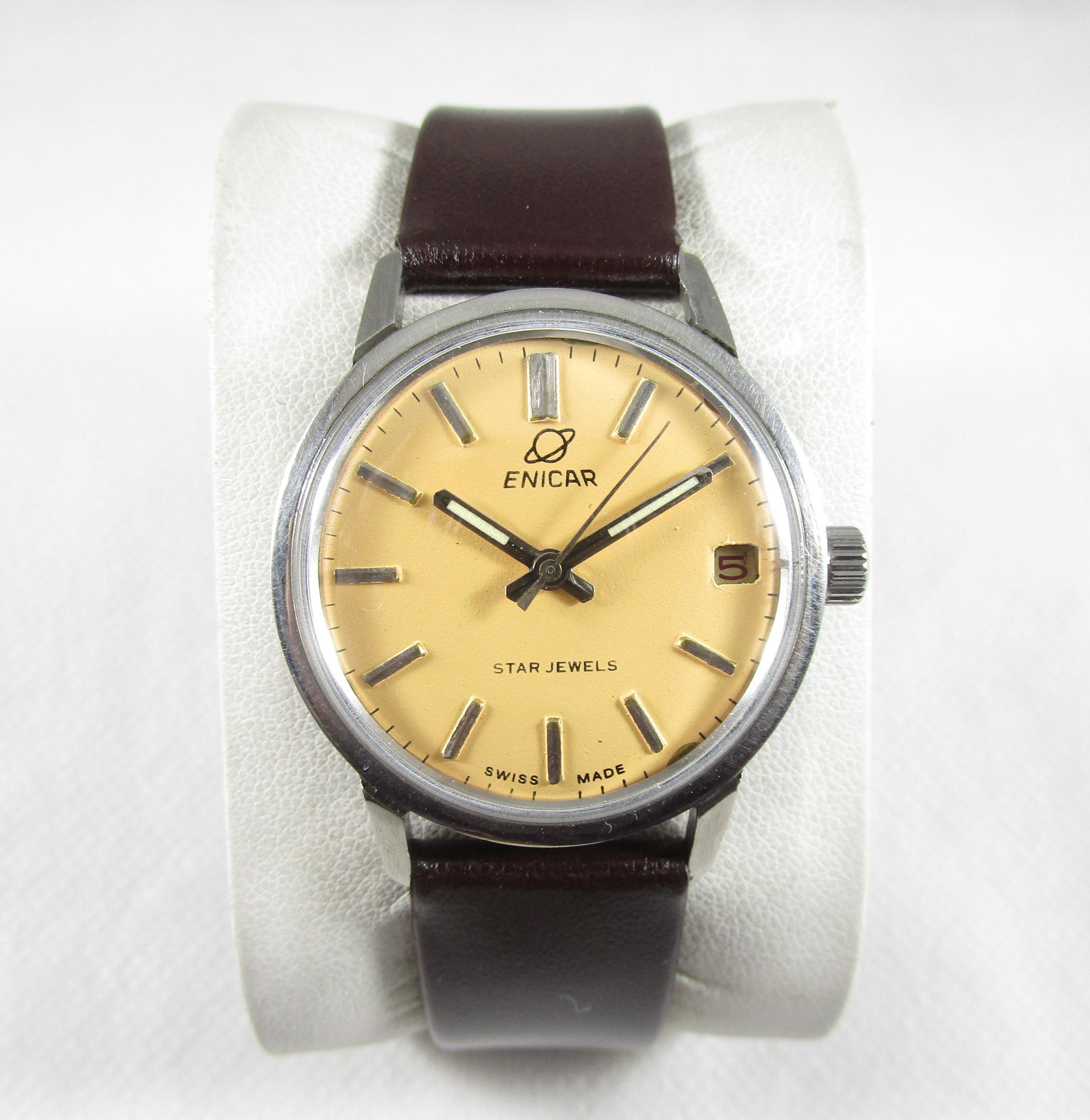 Original Vintage ENICAR STAR Jewels DATE Swiss Made Winding Watch