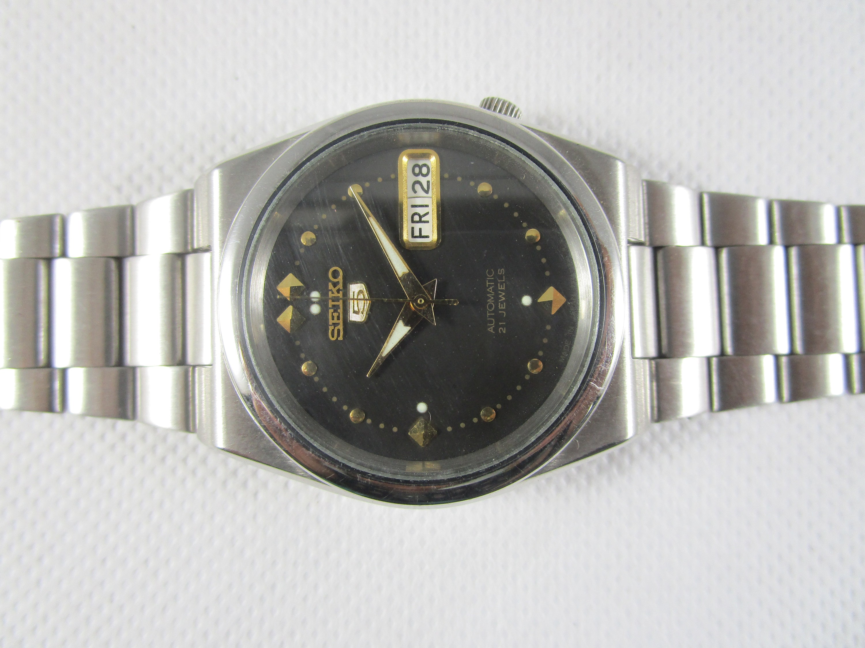 Original VINTAGE SEIKO 5 7S26 21 JEWELS Day Date Automatic Japan Made Wrist Bracelet Watch Z262