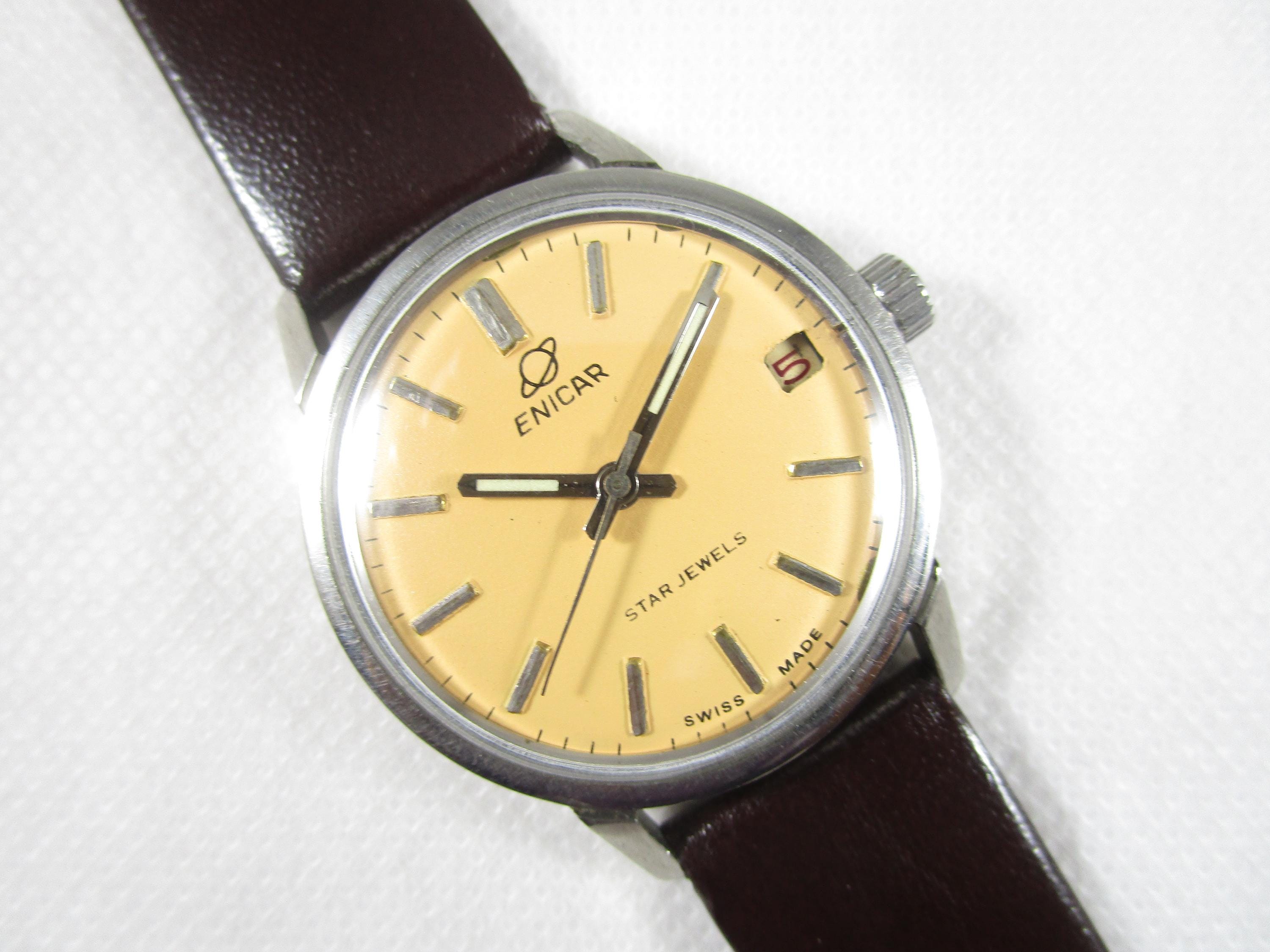 Original Vintage ENICAR STAR Jewels DATE Swiss Made Winding Watch 